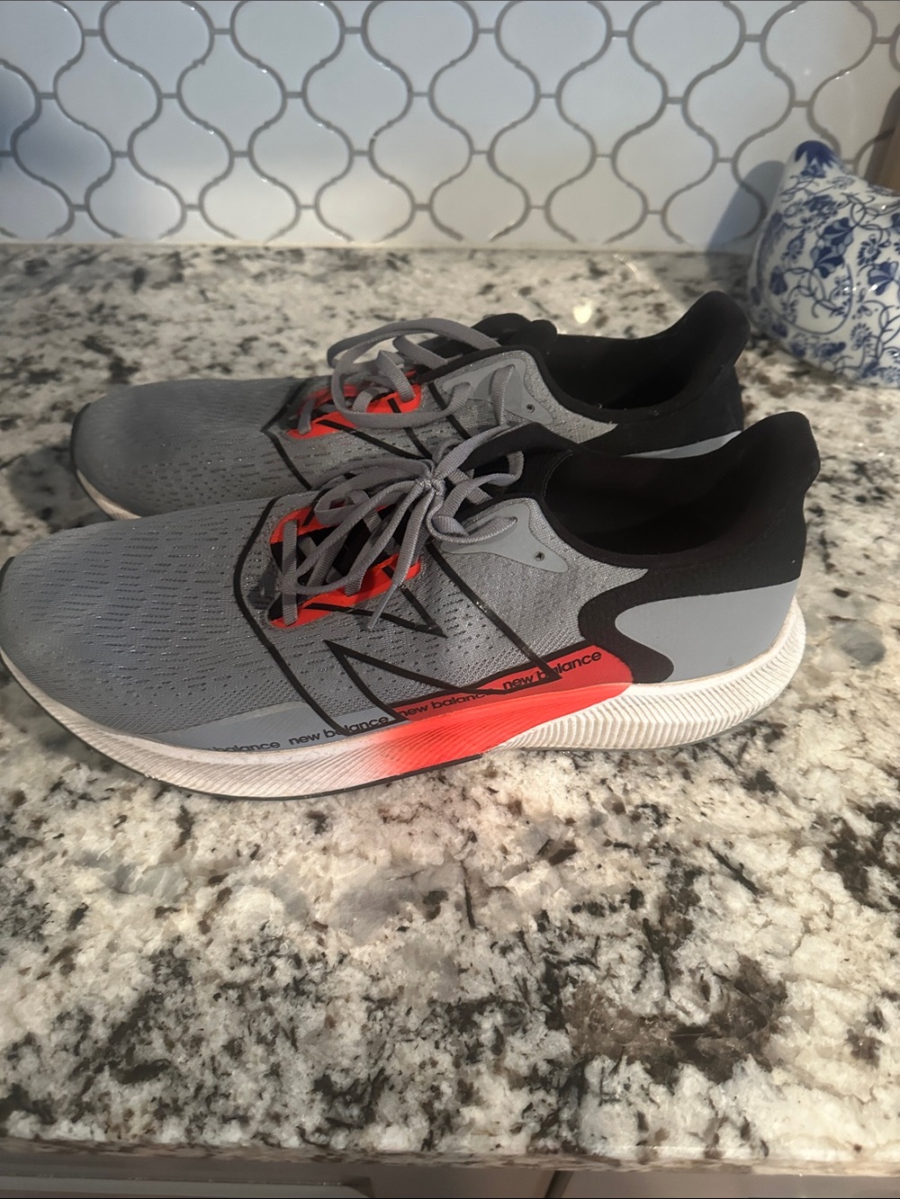New Balance Men’s Gray with Orange Accent Athletic Running Shoes